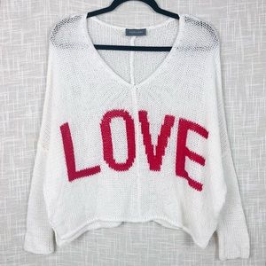 Wooden Ships Paola Buendia Love Red White V-Neck Crop Oversize Pullover Sweater